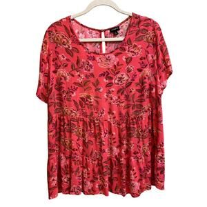 Torrid Shirt Plus Size 2 Pink Floral Short Sleeve Flared Lightweight